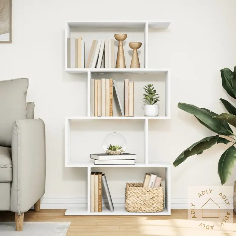 Romdeler Bokhylle 4 Etasjer Hvit 70X24X129 Cm Konstruert Tre