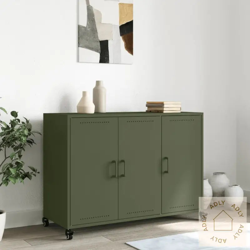 Skjenk Olivengrønn 100,5X39X72 Cm Stål