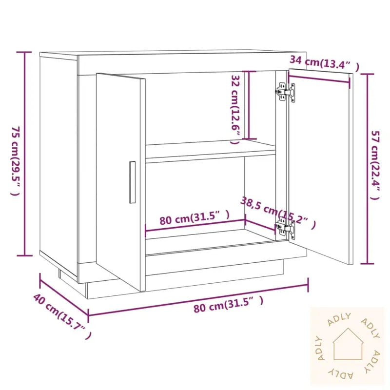 Skjenk Hvit 80X40X75 Cm Konstruert Tre