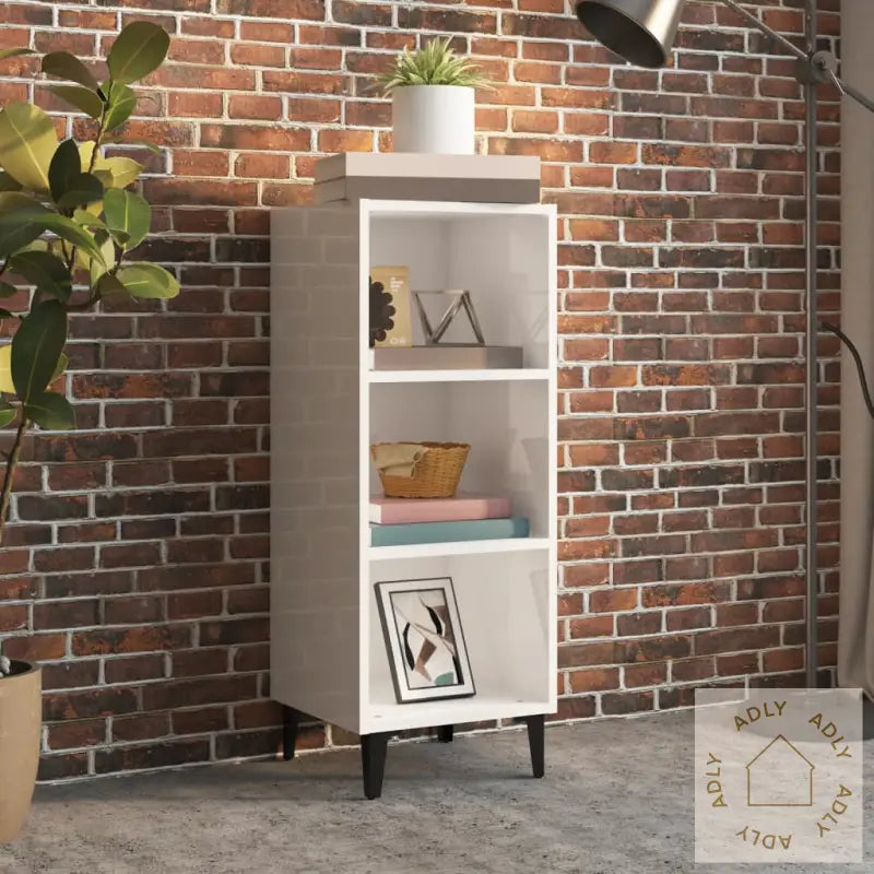 Skjenk Høyglans Hvit 34,5X32,5X90 Cm Konstruert Tre