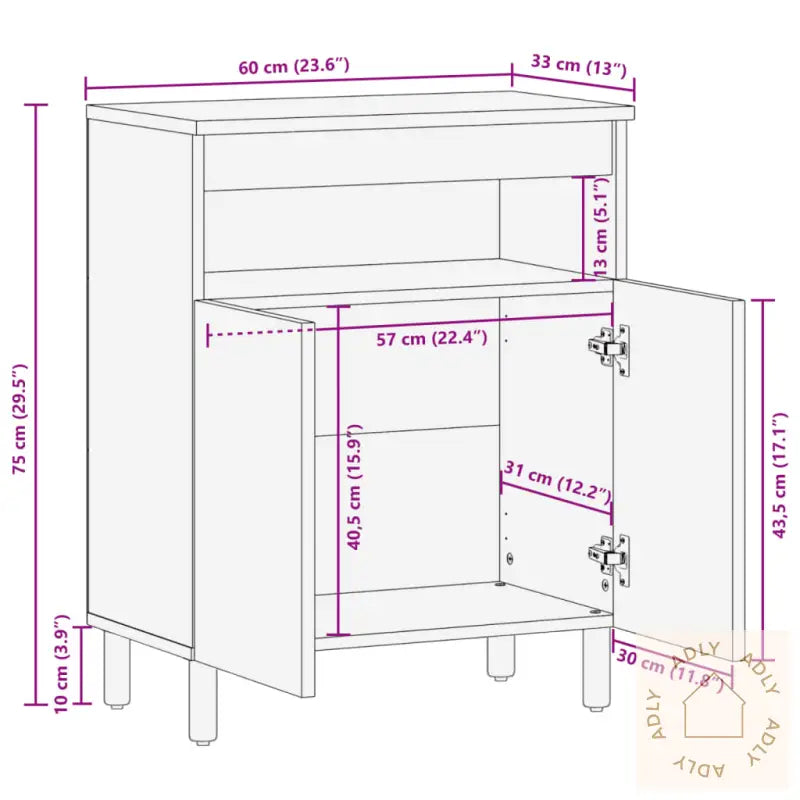 Skjenk Svart 60X33X75 Cm Konstruert Tre