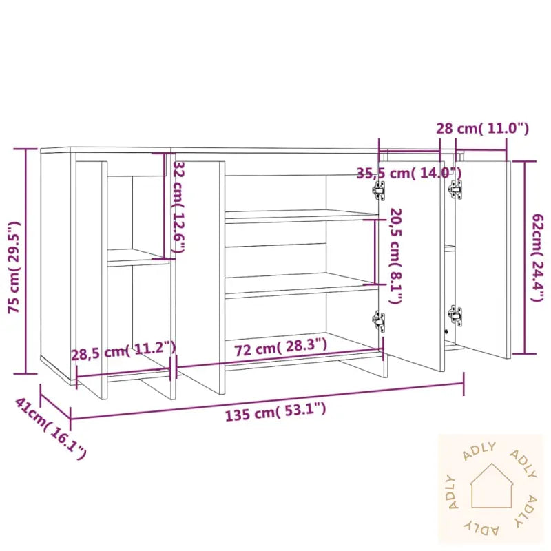 Skjenk Høyglans Hvit 135X41X75 Cm Konstruert Tre