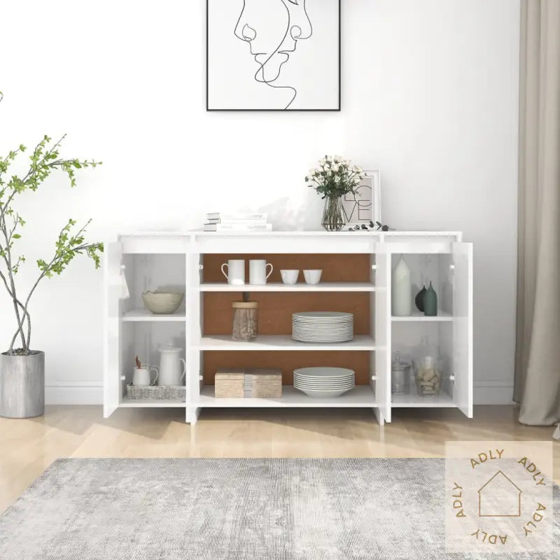 Skjenk Høyglans Hvit 135X41X75 Cm Konstruert Tre