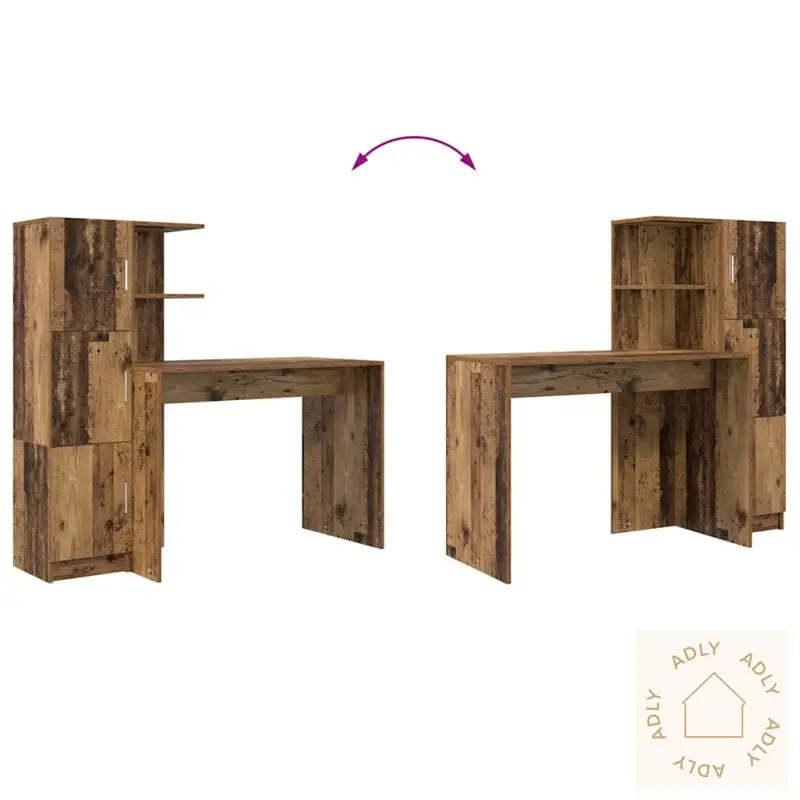 Skrivebord Med Oppbevaring Gammelt Tre Konstruert Tre