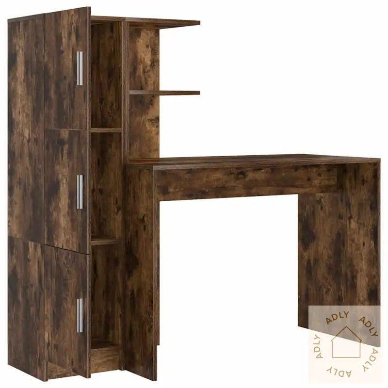 Skrivebord Med Lagring Røkt Eik Konstruert Tre