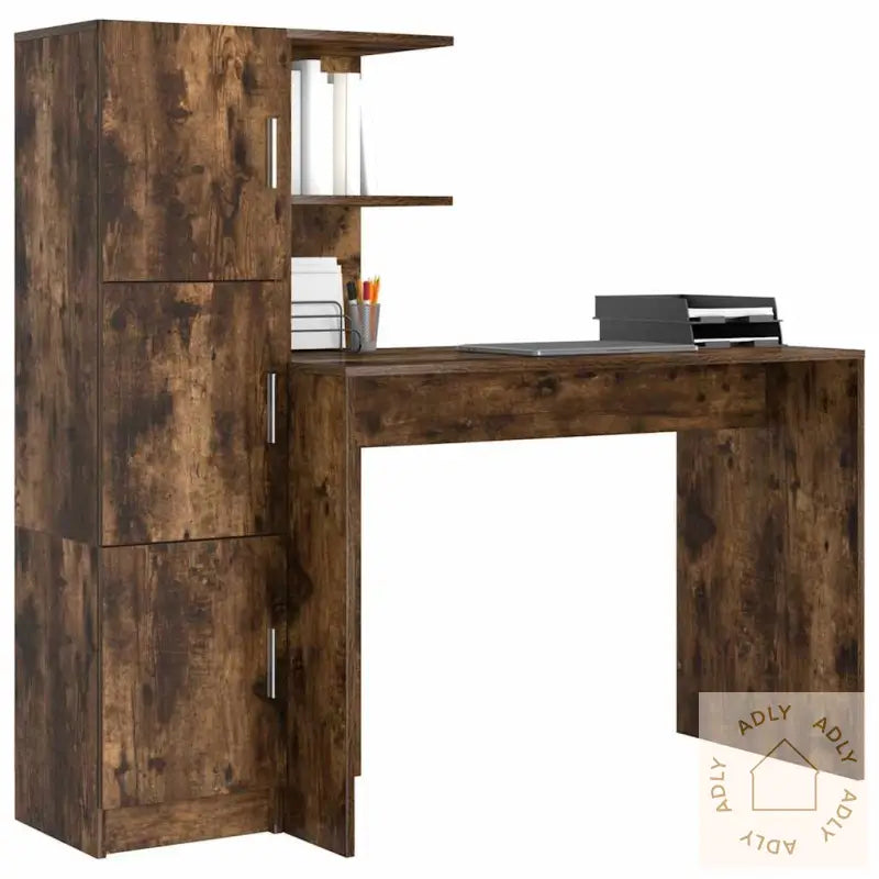 Skrivebord Med Lagring Røkt Eik Konstruert Tre