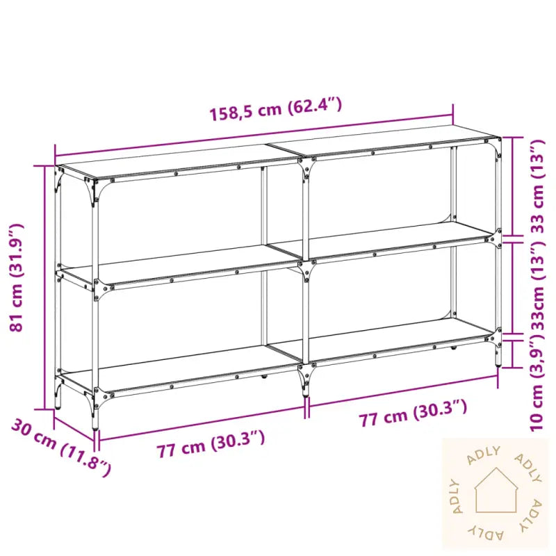 Konsollbord Med Svart Glassplate 158,5X30X81 Cm Stål