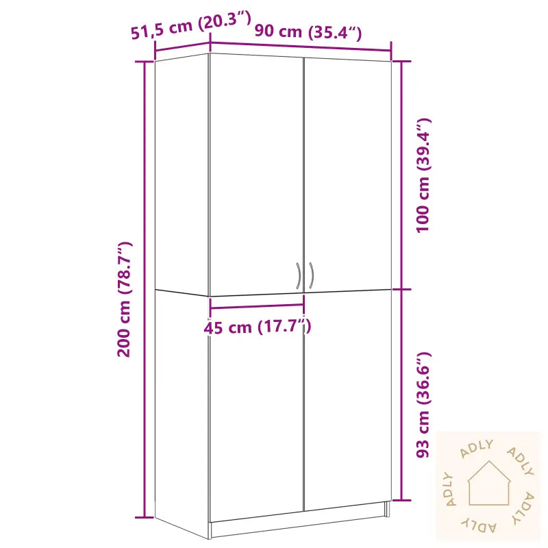 Garderobe I Svart Eik 90X52X200 Cm Laget Av Tre