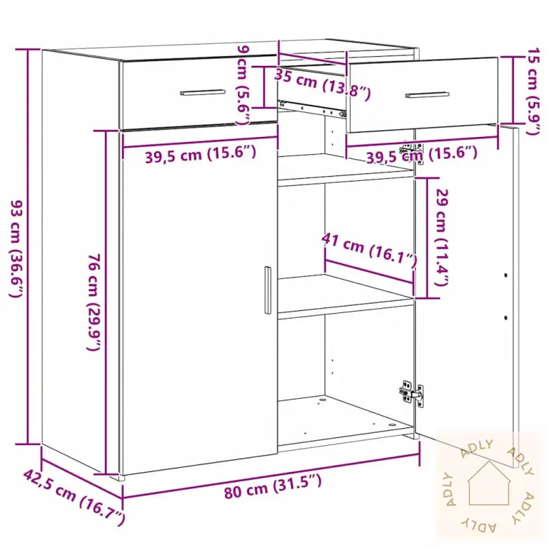 Oppbevaringsskap Sort Eik 80X42.5X93.5 Cm Konstruert Tre