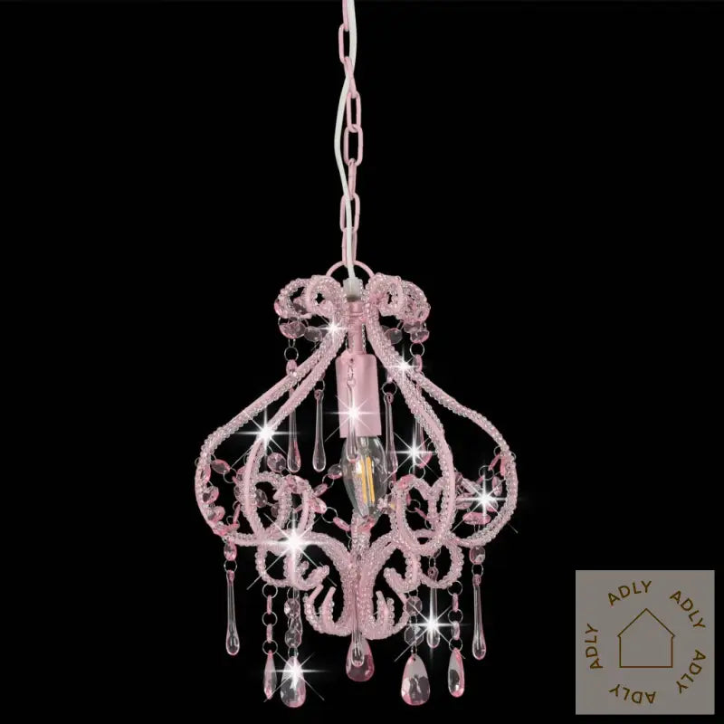 Taklampe Med Perler Rosa Rund E14