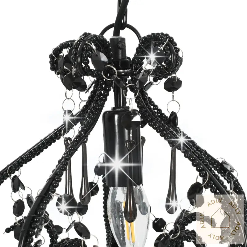 Taklampe Med Perler Svart Rund E14