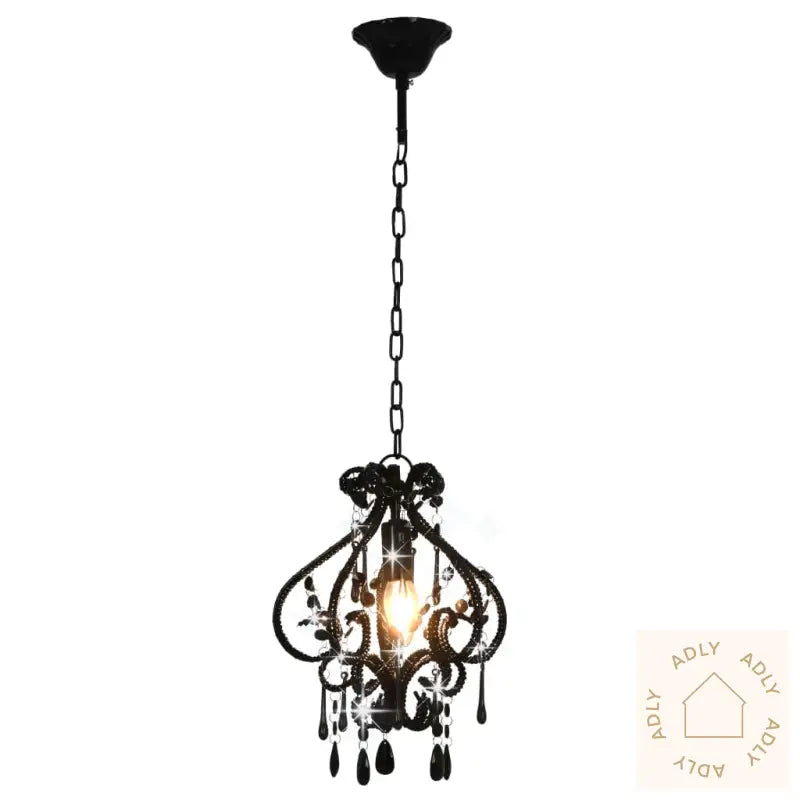 Taklampe Med Perler Svart Rund E14