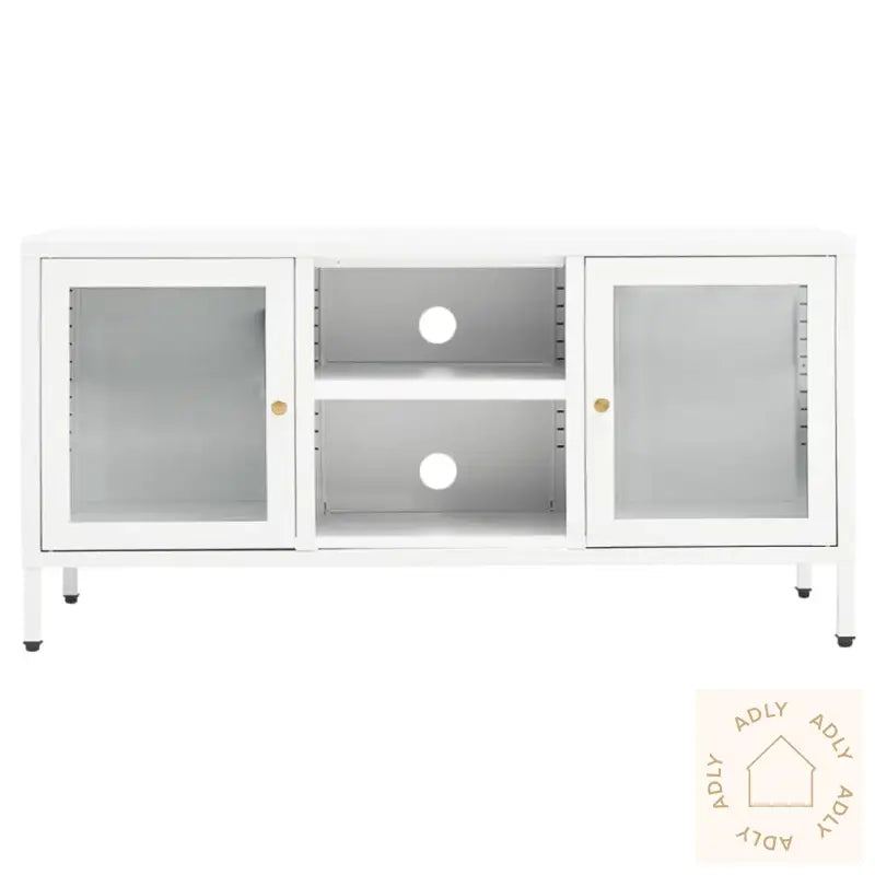 Tv-Benk Hvit 105X35X52 Cm Stål Og Glass