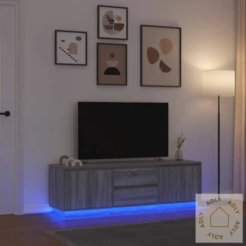 Tv-Benk Med Led-Lys Grå Sonoma 160,5X41X50 Cm