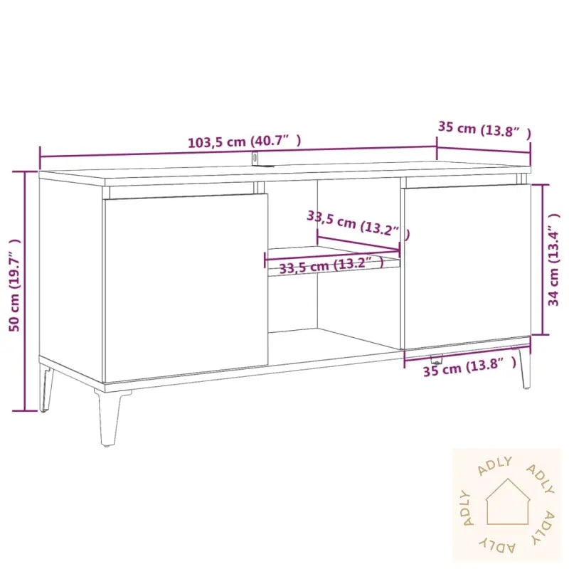Tv-Benk Med Metallben Grå Sonoma 103,5X35X50 Cm