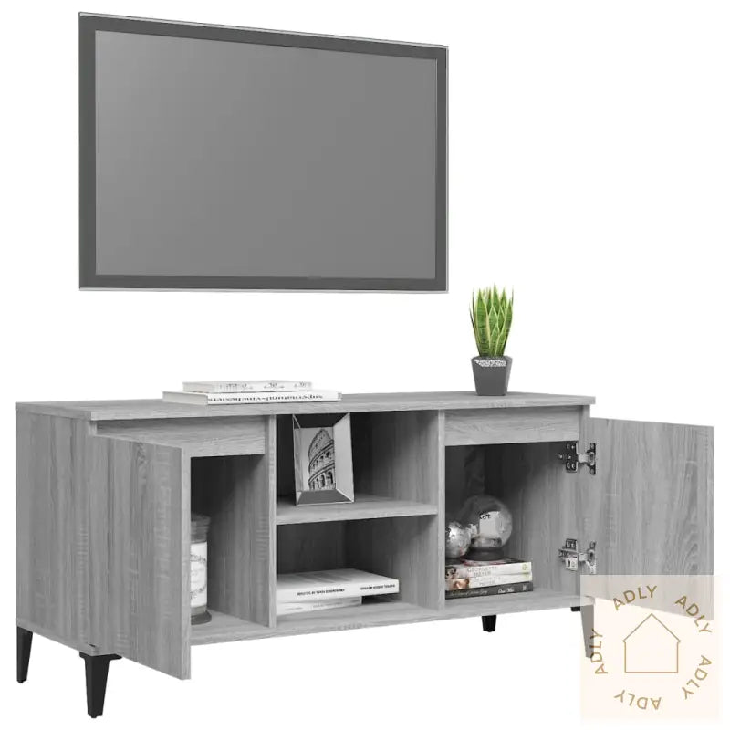 Tv-Benk Med Metallben Grå Sonoma 103,5X35X50 Cm