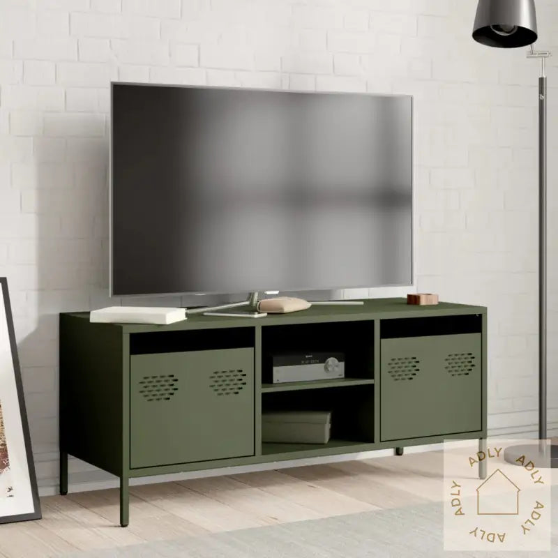 Tv-Benk Olivengrønn 101,5X39X43,5 Cm Kaldvalset Stål