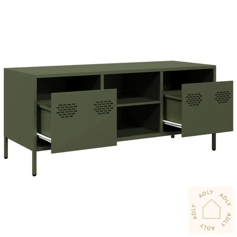 Tv-Benk Olivengrønn 101,5X39X43,5 Cm Kaldvalset Stål