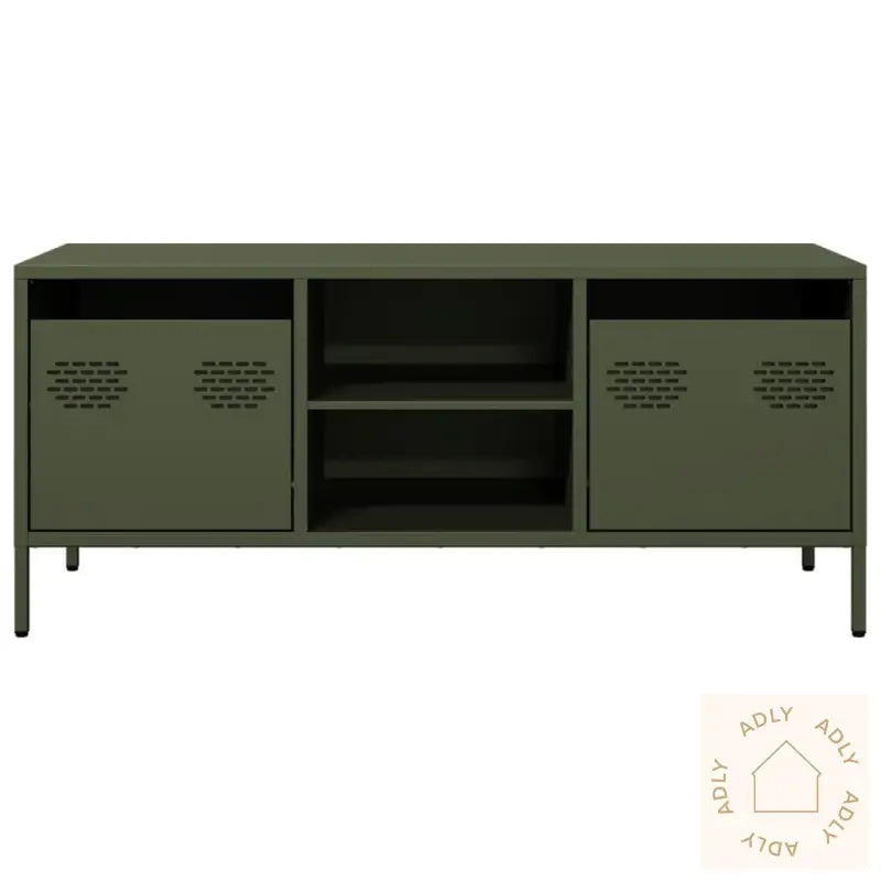 Tv-Benk Olivengrønn 101,5X39X43,5 Cm Kaldvalset Stål