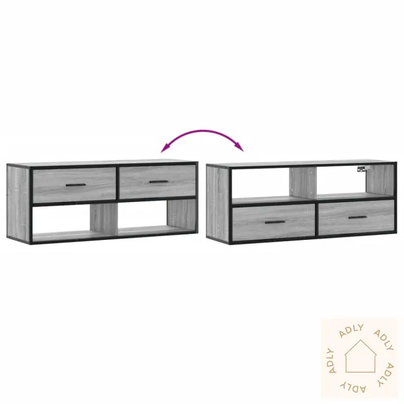Tv-Benk Grå Sonoma 100X31X39,5 Cm Konstruert Tre Og Metall