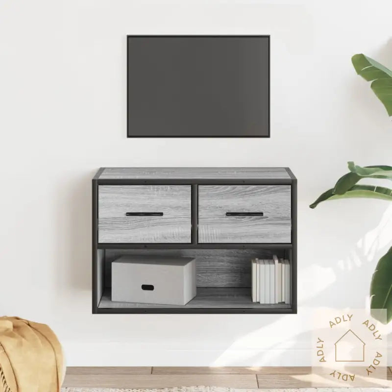 Tv-Benk Grå Sonoma 60X31X39,5 Cm Konstruert Tre Og Metall