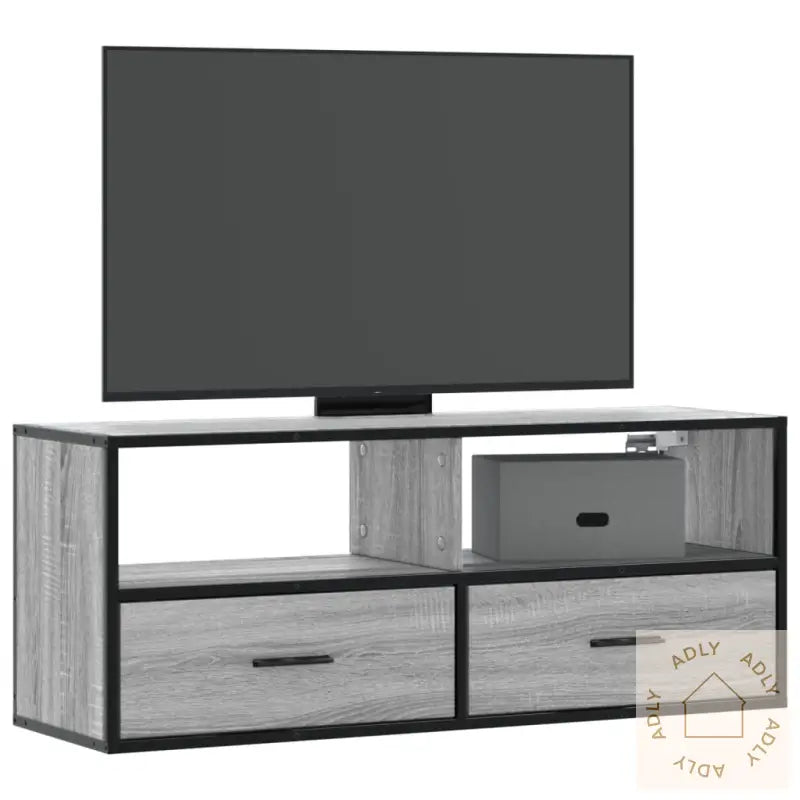 Tv-Benk Grå Sonoma 100X31X39,5 Cm Konstruert Tre Og Metall