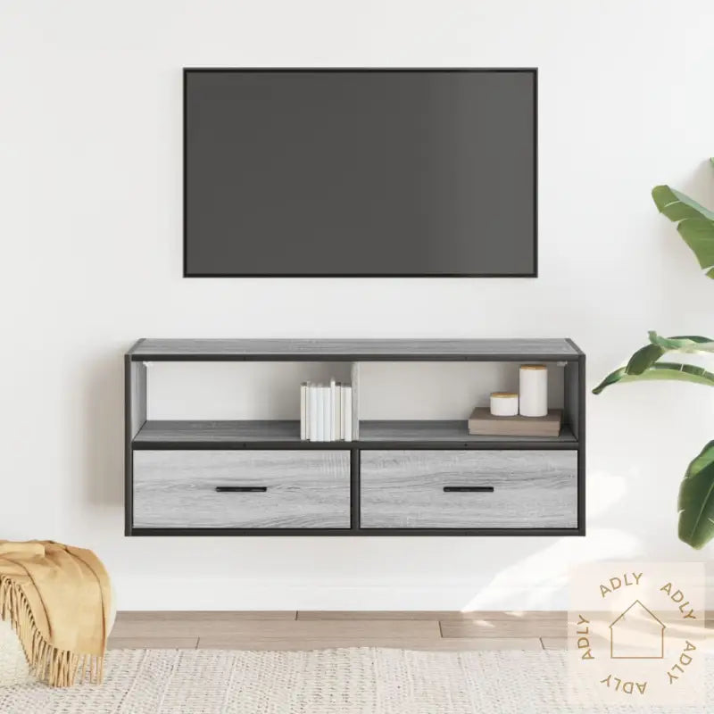 Tv-Benk Grå Sonoma 100X31X39,5 Cm Konstruert Tre Og Metall