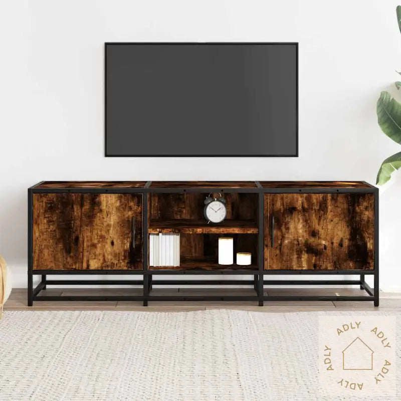 Tv-Benk Røkt Eik 120X35X41 Cm Konstruert Tre Og Metall