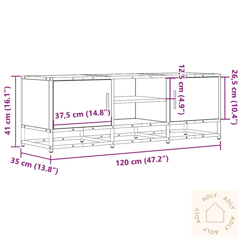 Tv-Benk Røkt Eik 120X35X41 Cm Konstruert Tre Og Metall