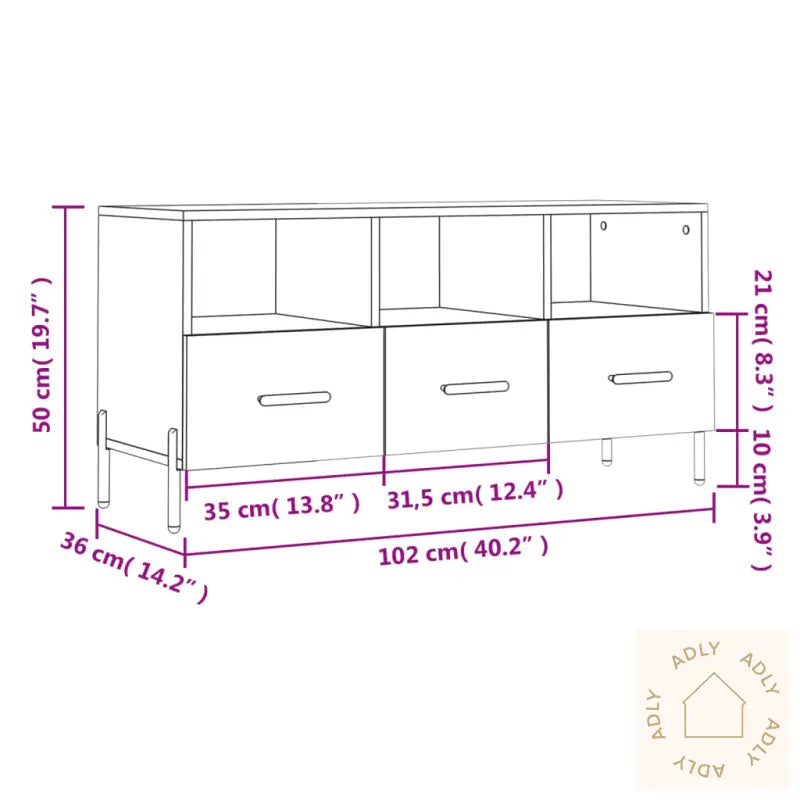 Tv-Benk Hvit 102X36X50 Cm Konstruert Tre