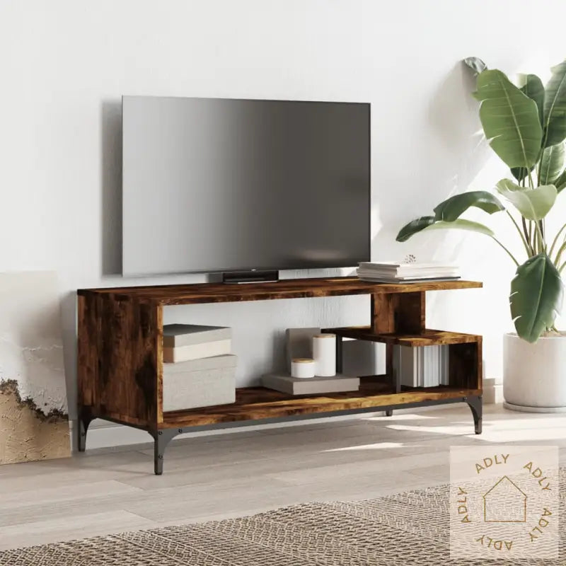 Tv-Benk Røkt Eik 102X40X41 Cm Konstruert Tre Pulverlakkert Stål
