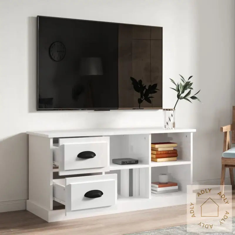 Tv-Benk Høyglans Hvit 102X35,5X47,5 Cm Konstruert Tre