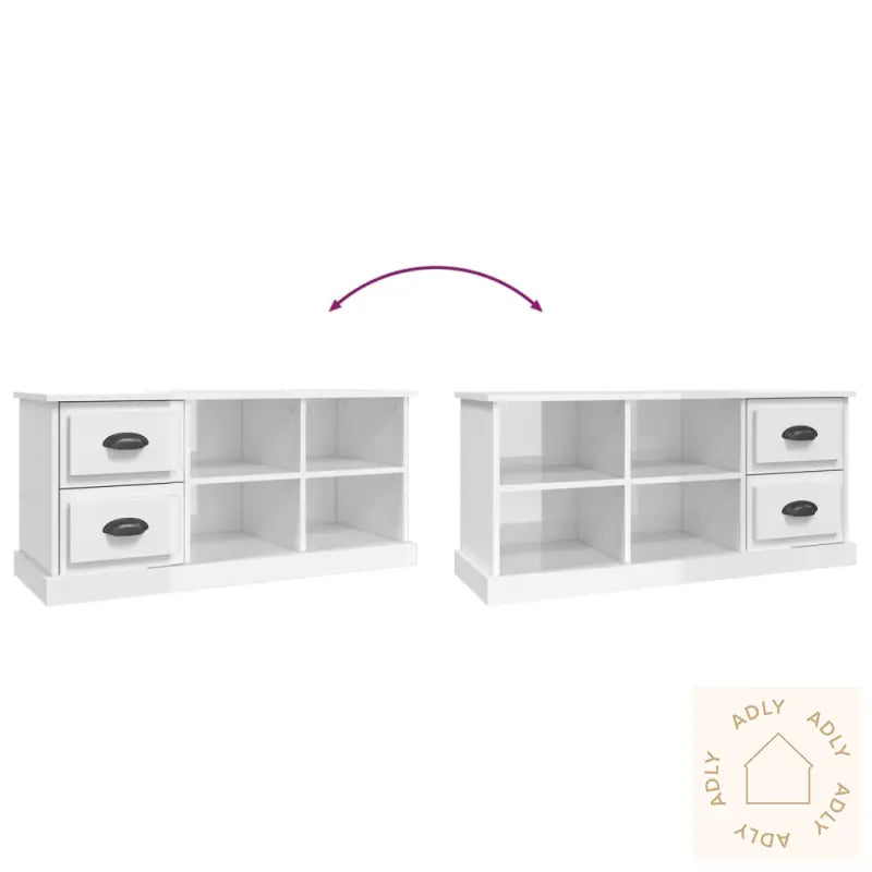 Tv-Benk Høyglans Hvit 102X35,5X47,5 Cm Konstruert Tre