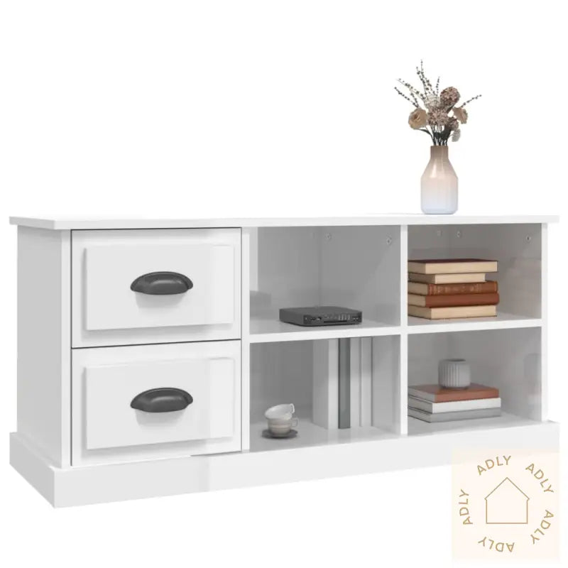 Tv-Benk Høyglans Hvit 102X35,5X47,5 Cm Konstruert Tre