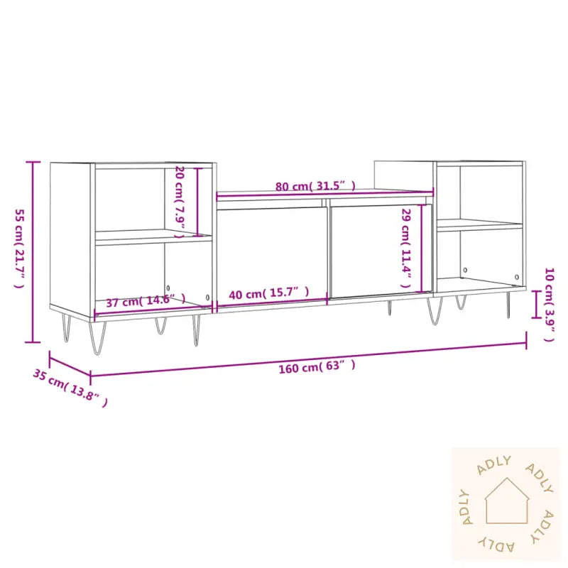 Tv-Benk Hvit 160X35X55 Cm Konstruert Tre