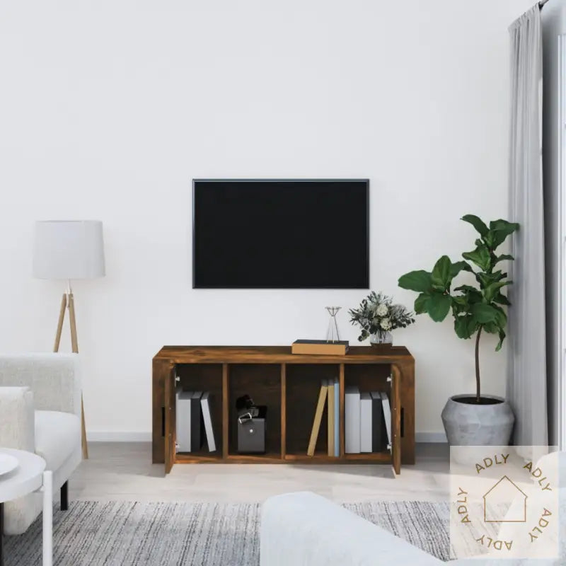 Tv-Benk Røkt Eik 100X35X40 Cm Konstruert Tre