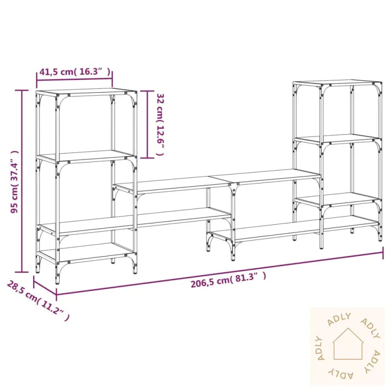 Tv-Benk Røkt Eik 206,5X28,5X95 Cm Konstruert Tre