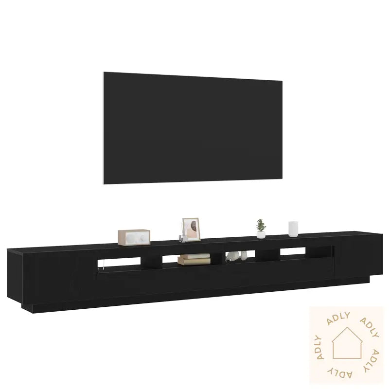 Tv-Benk Med Led-Lamper I Svart Eik 300X35X40 Cm Laget Av Konstruert Tre