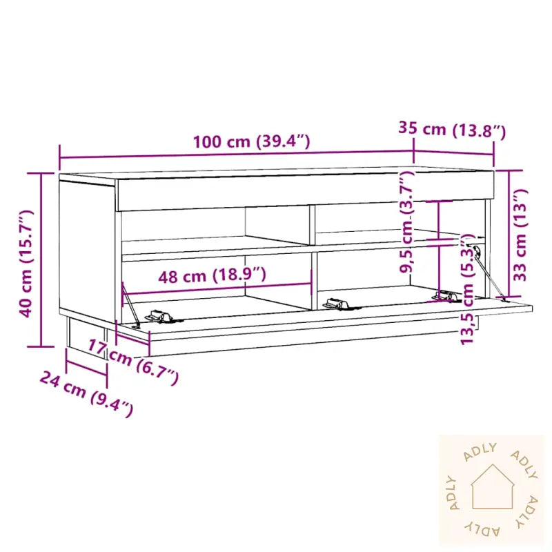 Tv-Benk Hvit 100X35X40 Cm Konstruert Tre