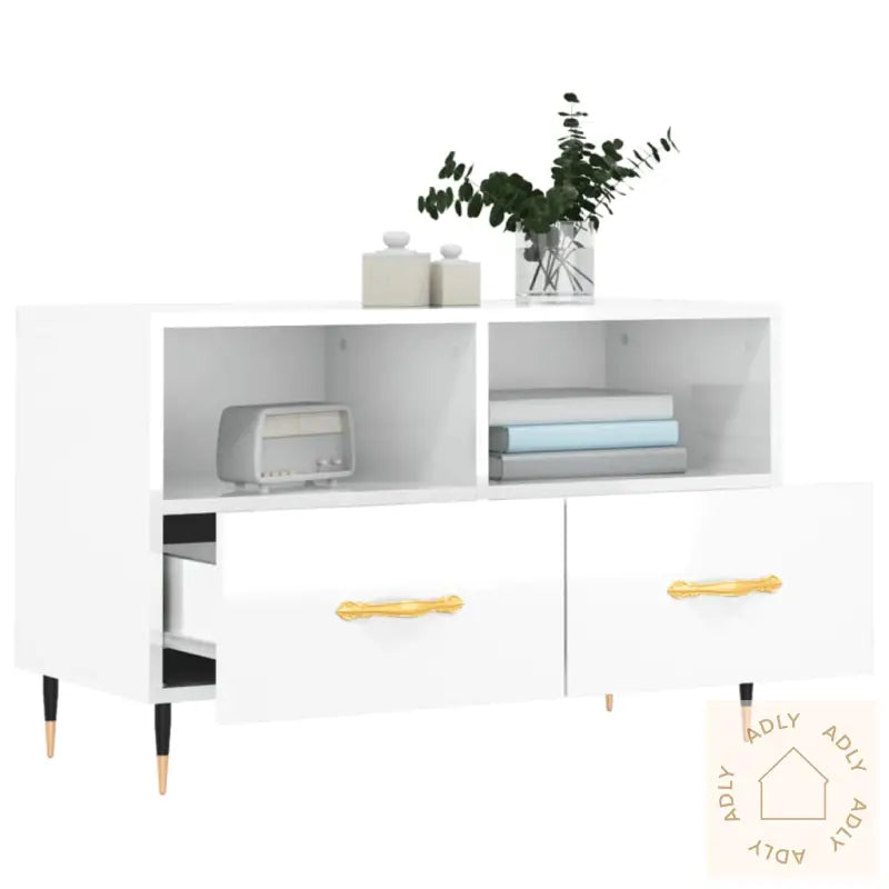 Tv-Benk Høyglans Hvit 80X36X50 Cm Konstruert Tre