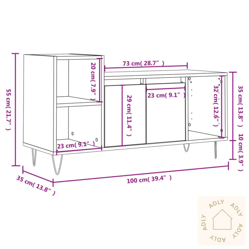 Tv-Benk Hvit 100X35X55 Cm Konstruert Tre