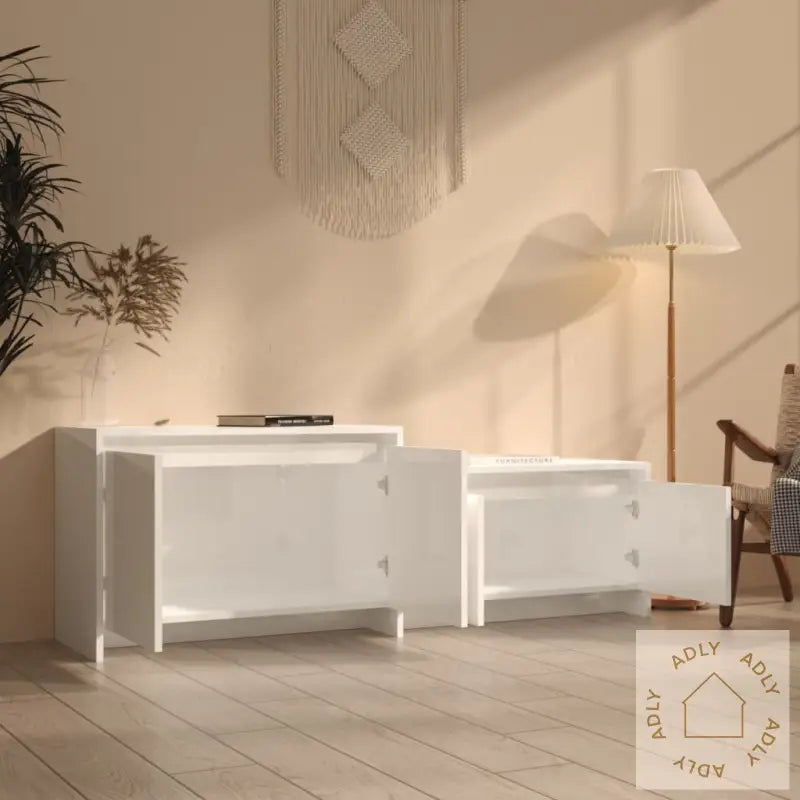 Tv-Benk Høyglans Hvit 146,5X35X50 Cm Konstruert Tre