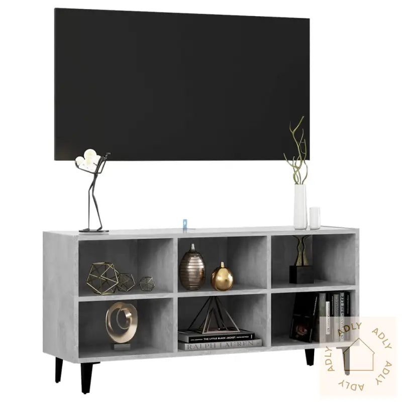 Tv-Benk Med Metallben Betonggrå 103,5X30X50 Cm