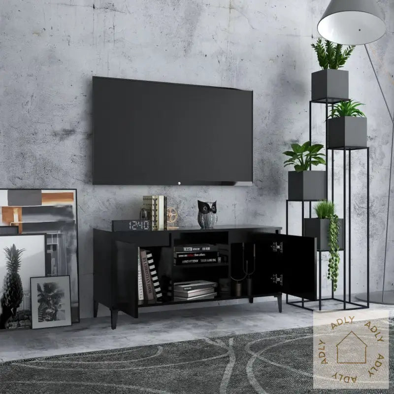 Tv-Benk Med Metallben Svart 103,5X35X50 Cm