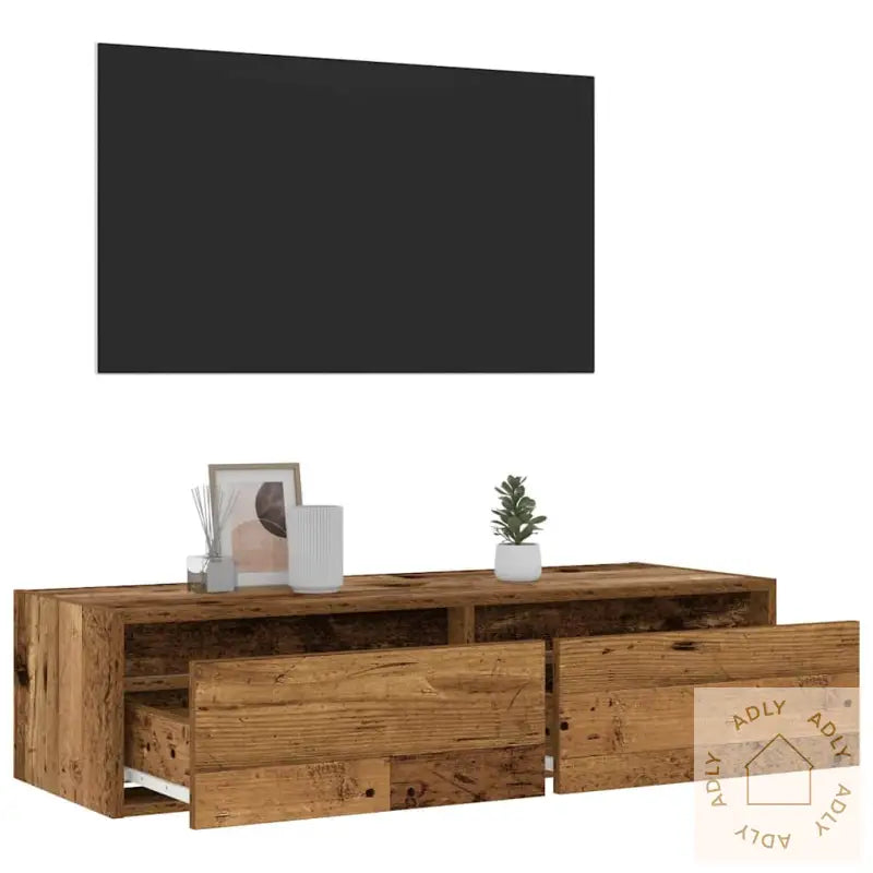 Tv-Benk Med Led-Lys Gammelt Tre 100X35,5X25 Cm