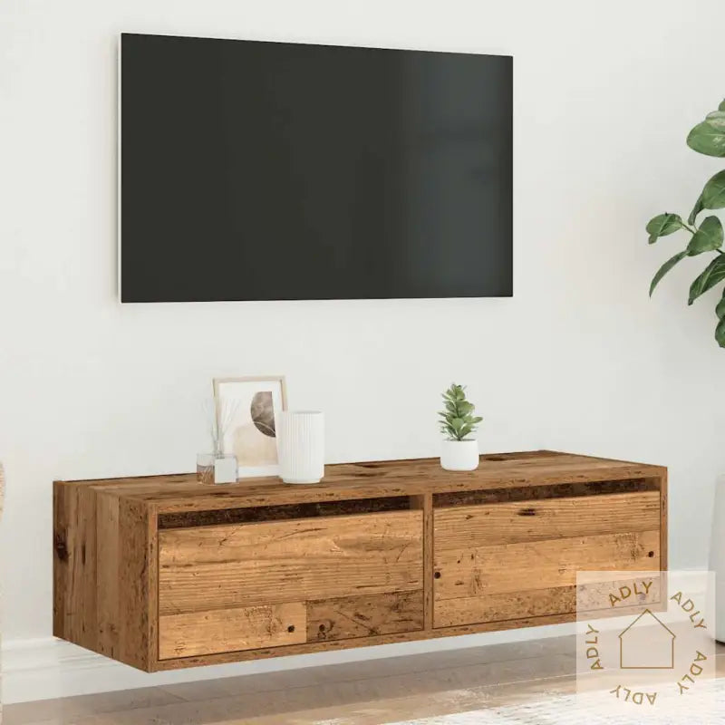 Tv-Benk Med Led-Lys Gammelt Tre 100X35,5X25 Cm