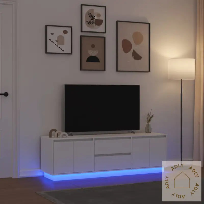 Tv-Benk Med Led-Lys Hvit 160,5X41X50 Cm