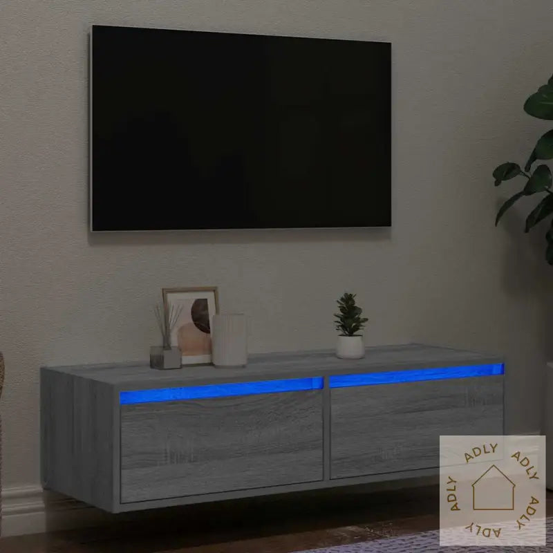 Tv-Benk Med Led-Lys Grå Sonoma 100X35,5X25 Cm