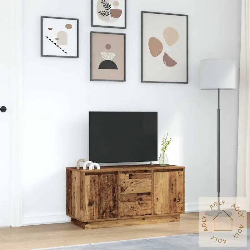 Tv-Benk Med Led-Lys Gammelt Tre 100X41X50 Cm