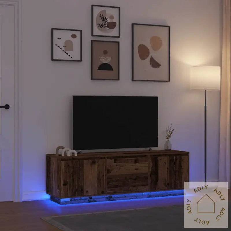 Tv-Benk Med Led-Lys Gammelt Tre 160,5X41X50 Cm